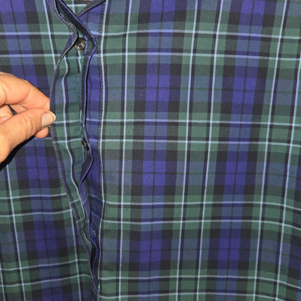 Land's End Green & Navy Plaid Women's Quarter Button Pullover Blouse - Picture 5 of 11